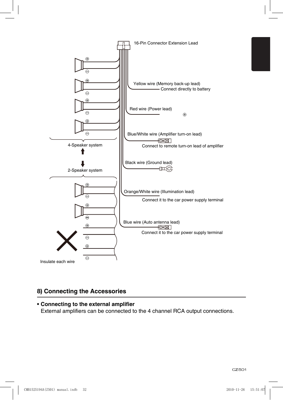 8) connecting the accessories | Clarion CZ501 User Manual | Page 33 / 34