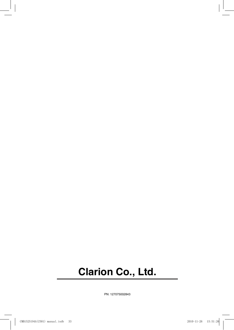 Clarion co., ltd | Clarion CZ501 User Manual | Page 34 / 34