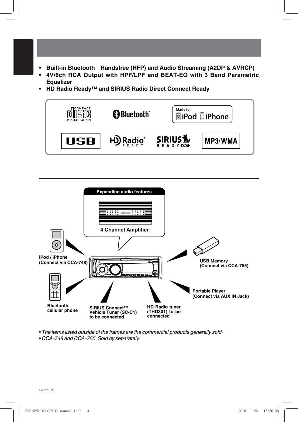 Features, Expanding systems | Clarion CZ501 User Manual | Page 4 / 34