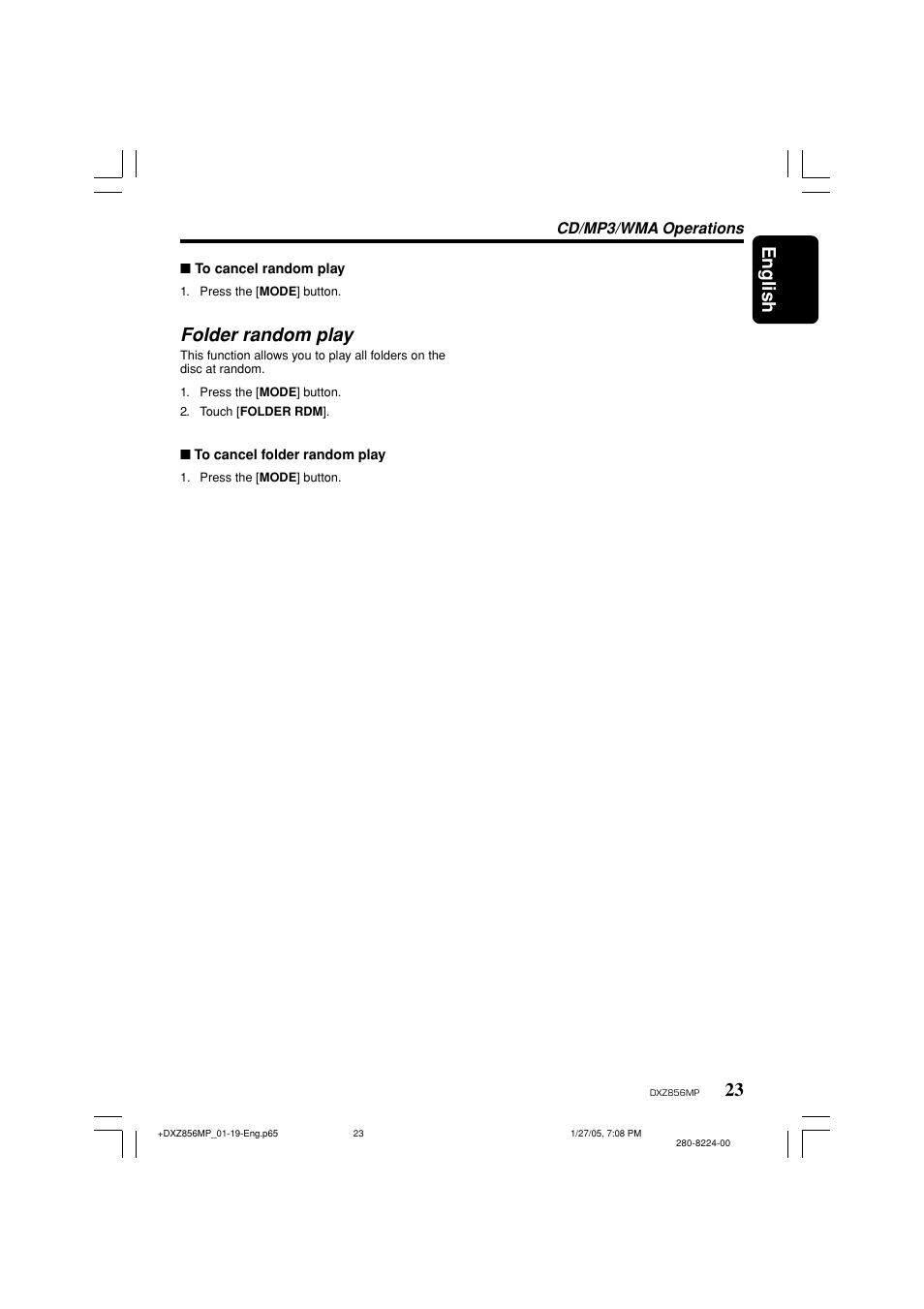 English, Folder random play | Clarion DXZ856MP User Manual | Page 23 / 46