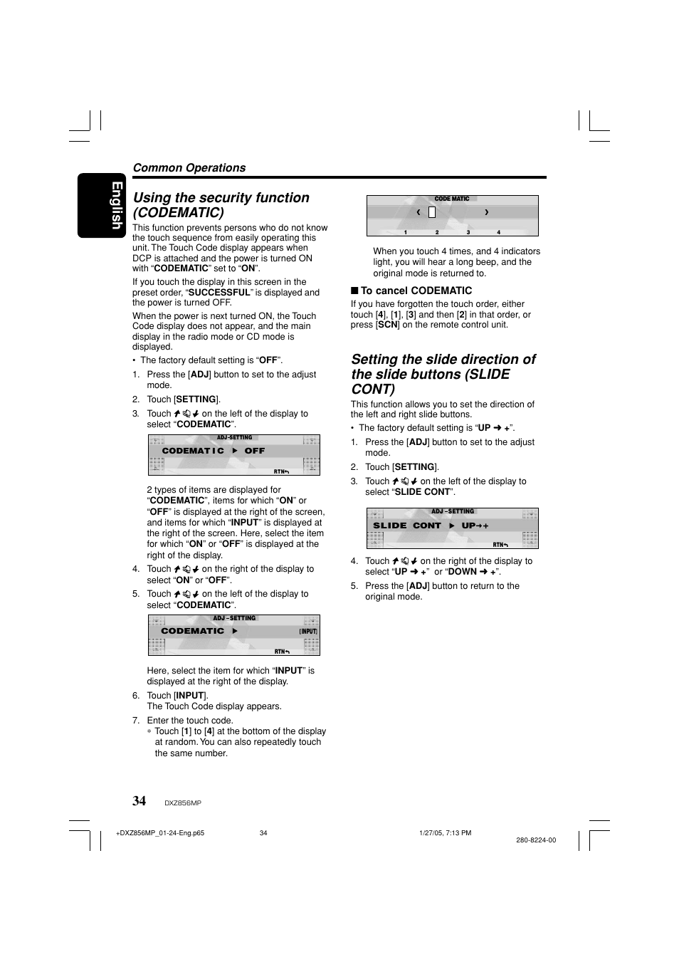 English 34, Using the security function (codematic), Common operations | Clarion DXZ856MP User Manual | Page 34 / 46