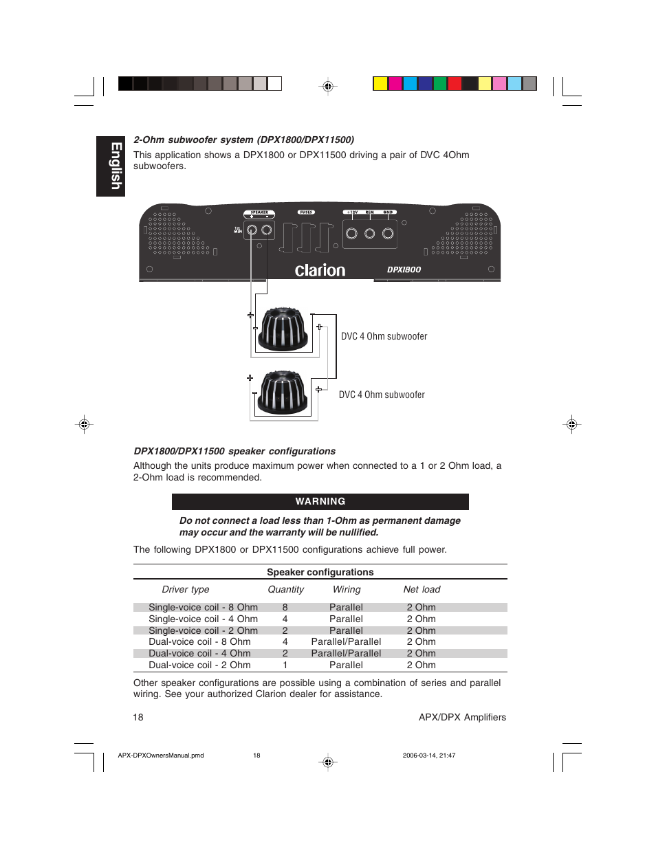 English | Clarion DPX2250 User Manual | Page 18 / 28