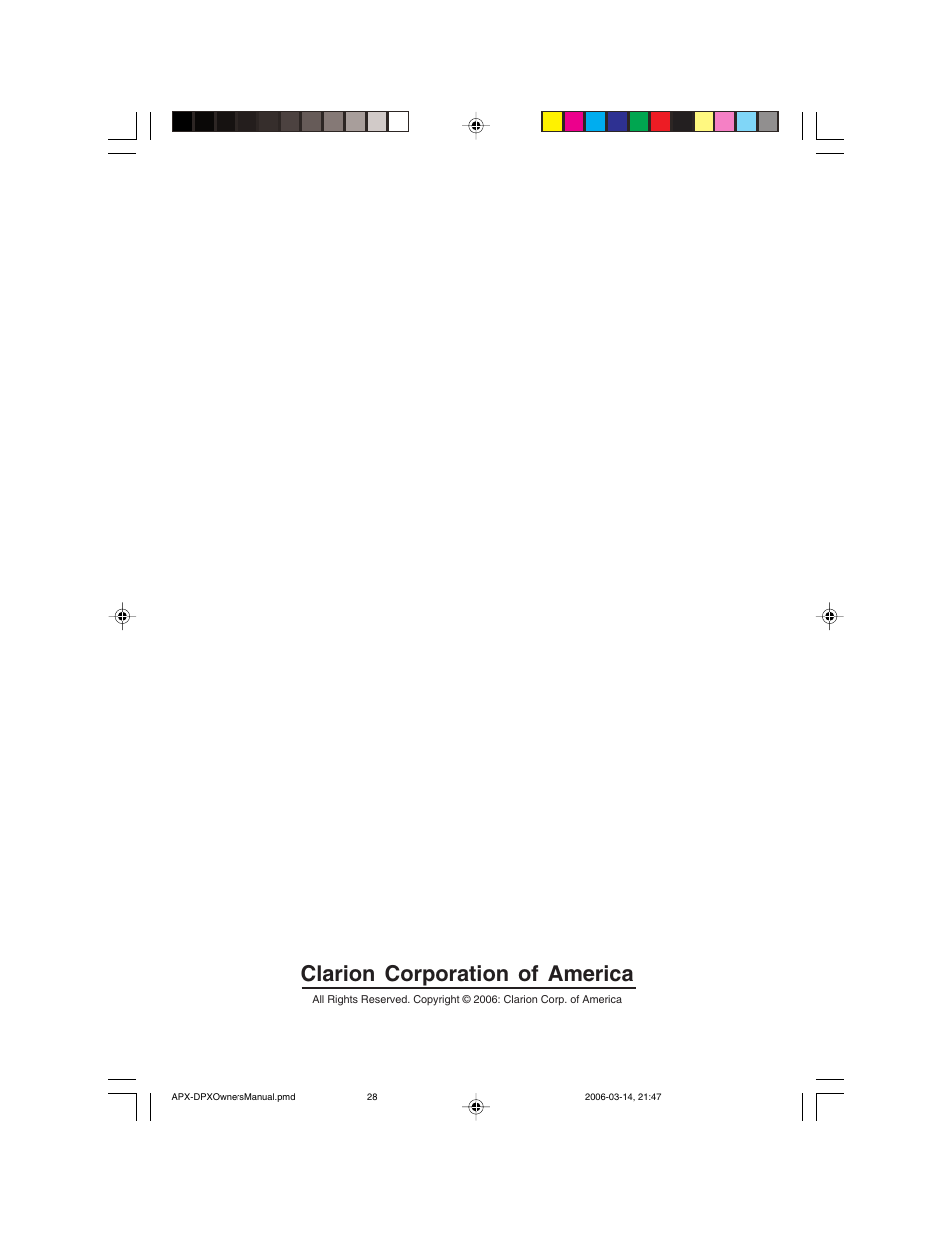 Clarion corporation of america, English | Clarion DPX2250 User Manual | Page 28 / 28