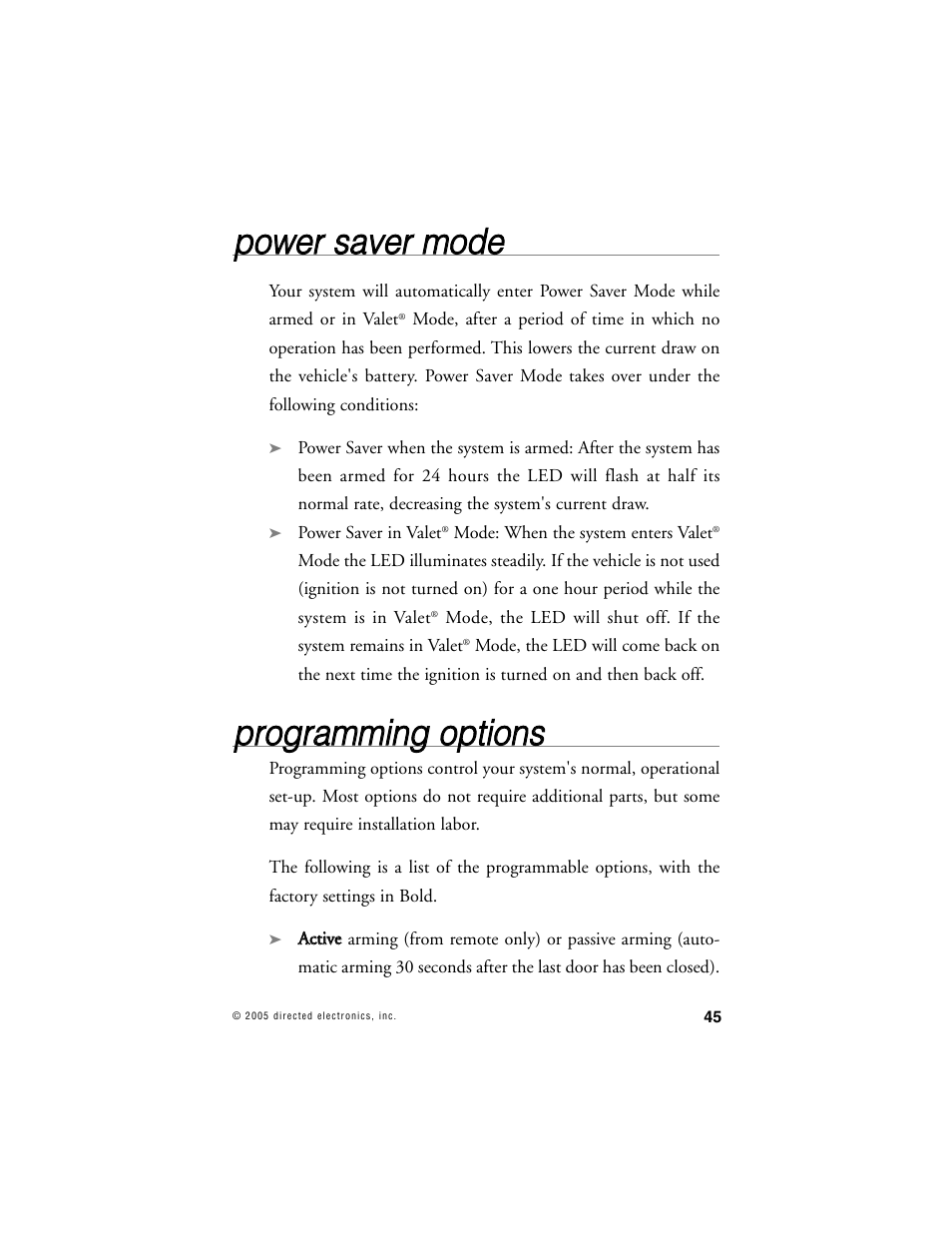 Ppo ow we err ssa avve err m mo od de e, Pprro og grra am mm miin ng g o op pttiio on nss | Clarion SR6000 User Manual | Page 48 / 57