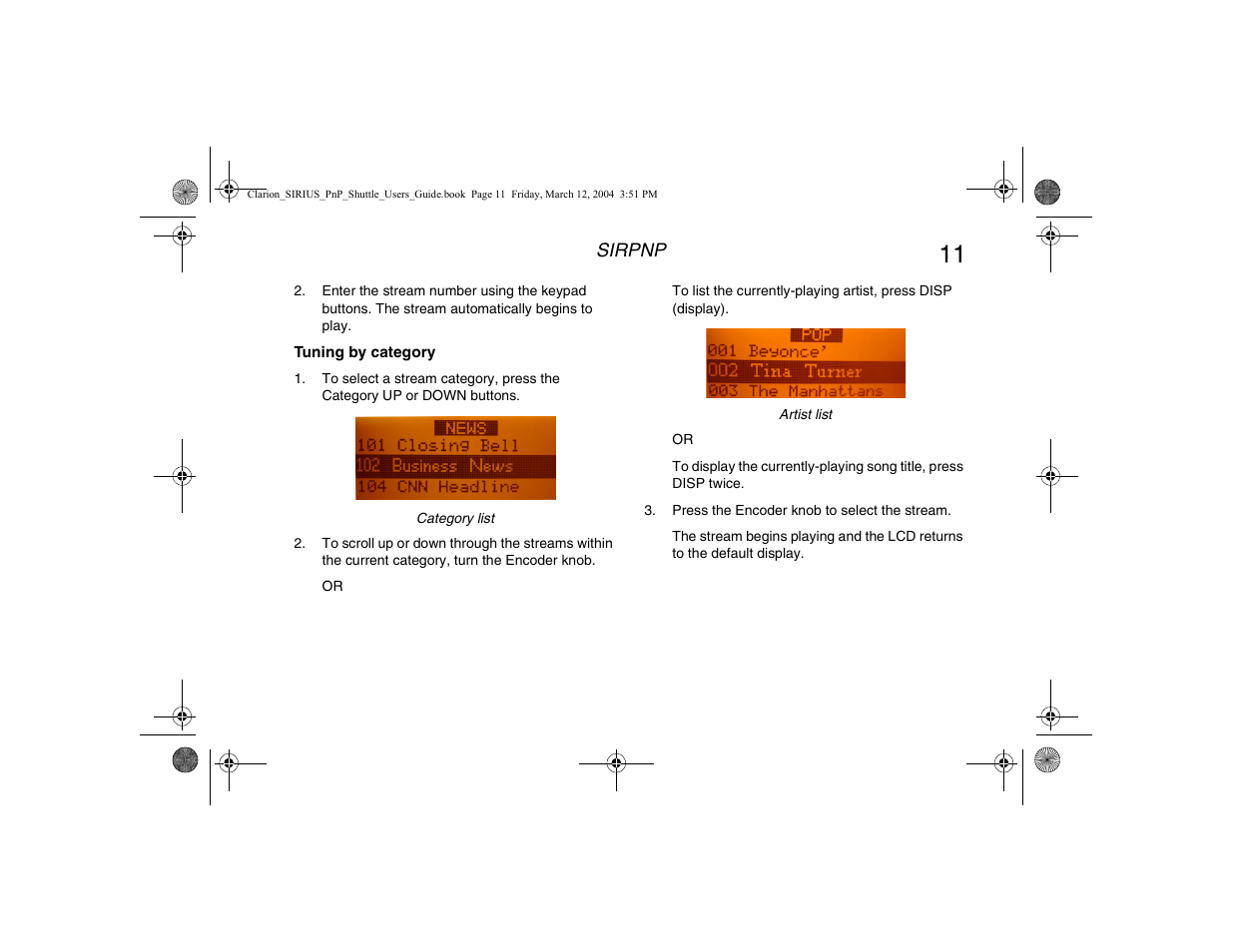 Tuning by category | Clarion Plug and Play Receiver User Manual | Page 13 / 40