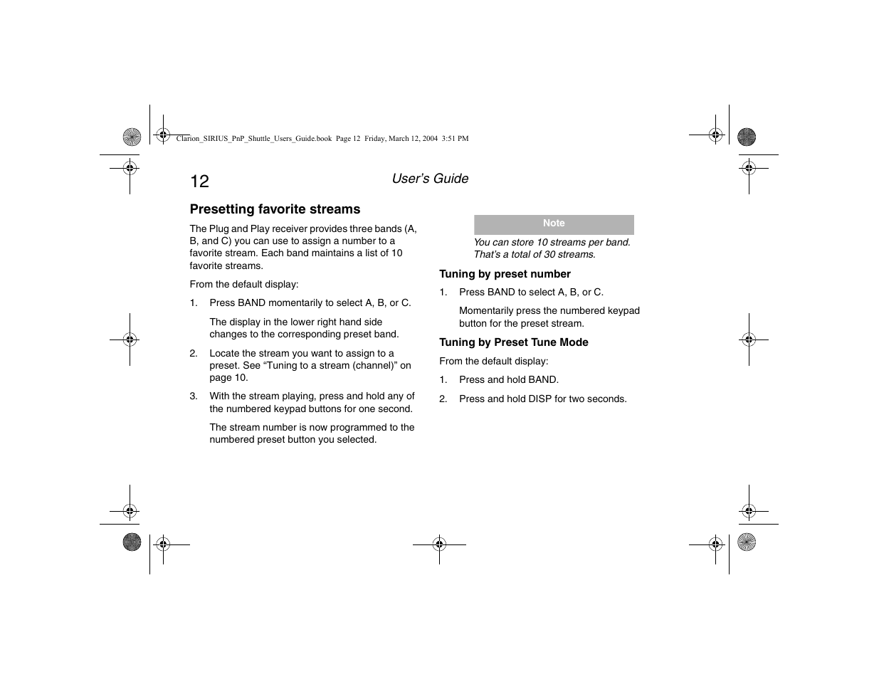 Presetting favorite streams, Tuning by preset number, Tuning by preset tune mode | Tuning by preset number tuning by preset tune mode | Clarion Plug and Play Receiver User Manual | Page 14 / 40