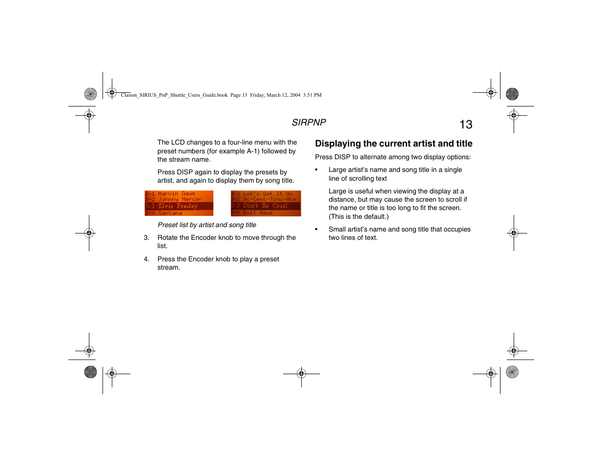 Displaying the current artist and title | Clarion Plug and Play Receiver User Manual | Page 15 / 40