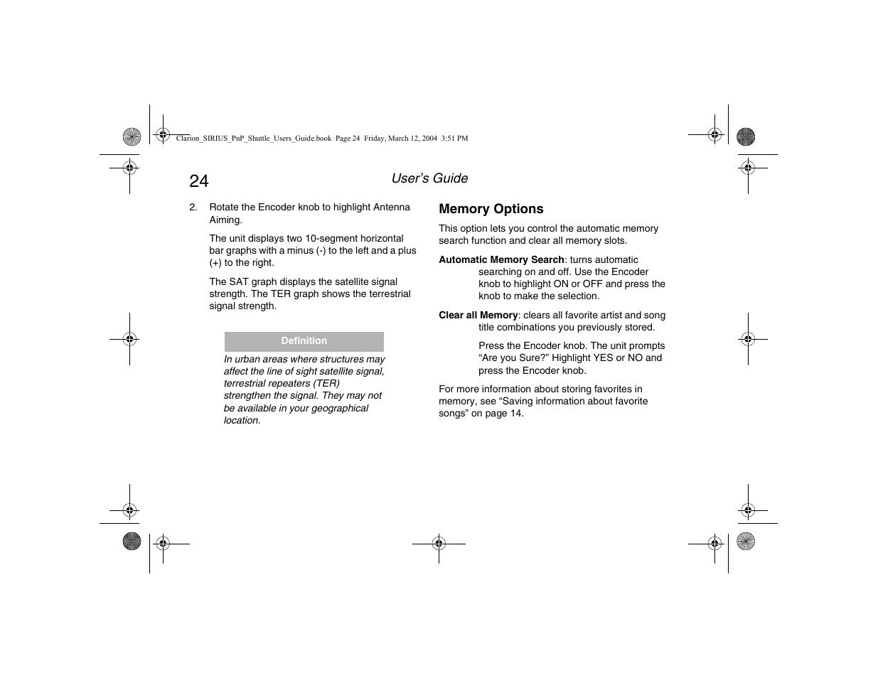 Memory options | Clarion Plug and Play Receiver User Manual | Page 26 / 40