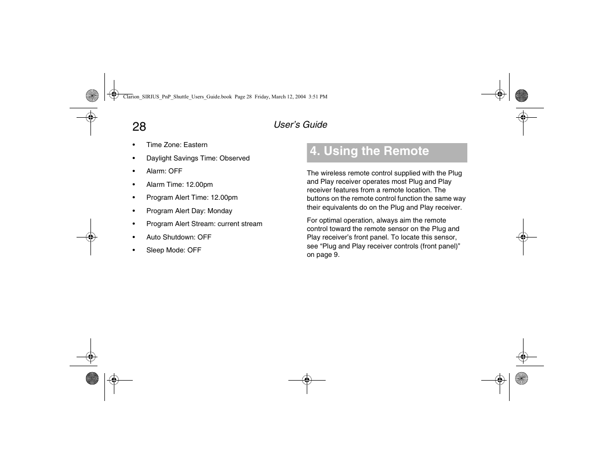 Using the remote control, Using the remote | Clarion Plug and Play Receiver User Manual | Page 30 / 40