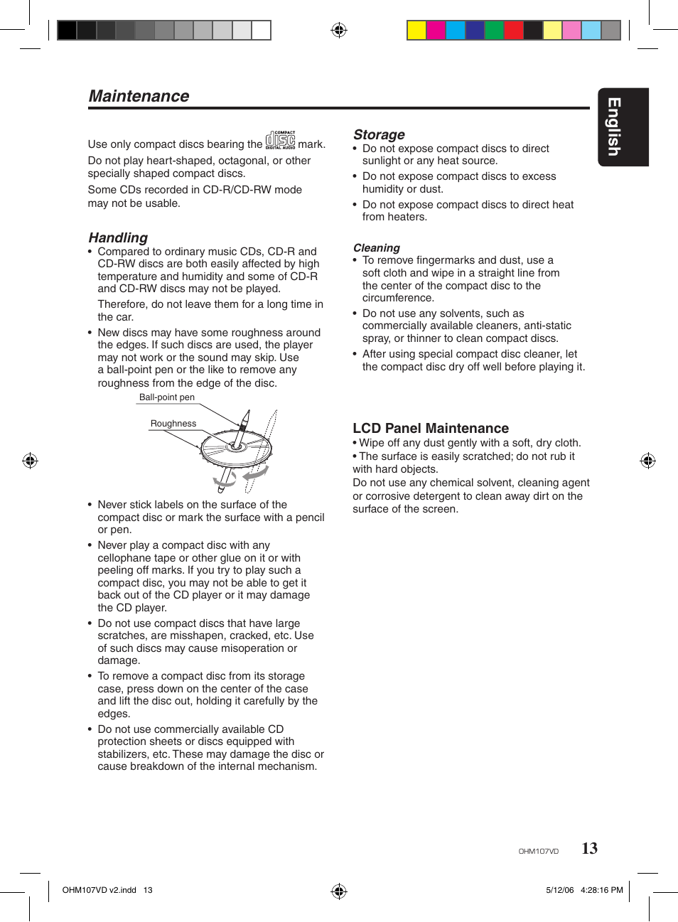 English maintenance | Clarion OHM107VD User Manual | Page 13 / 20
