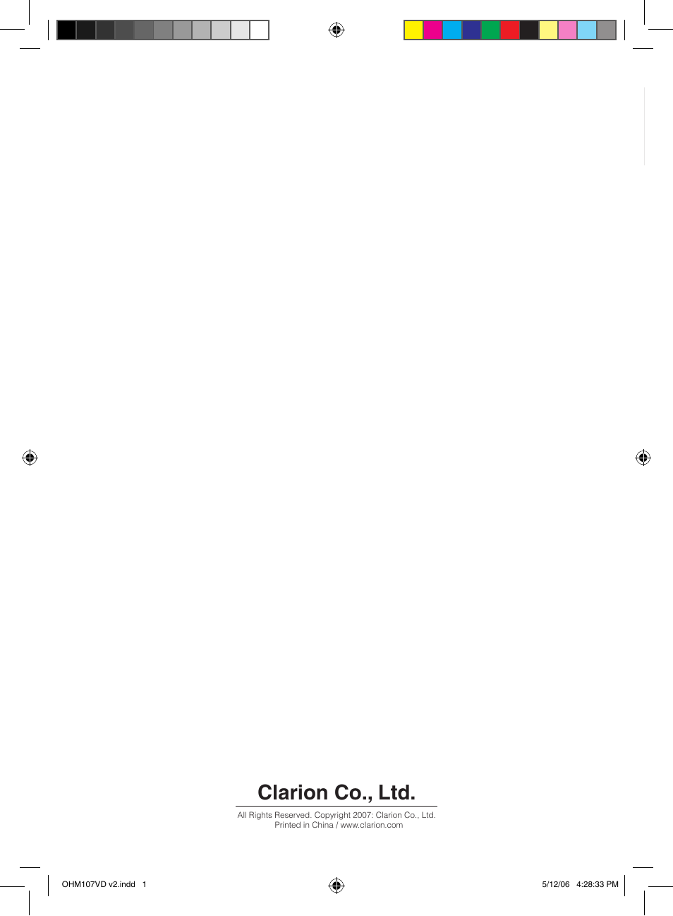 Clarion co., ltd, English | Clarion OHM107VD User Manual | Page 20 / 20