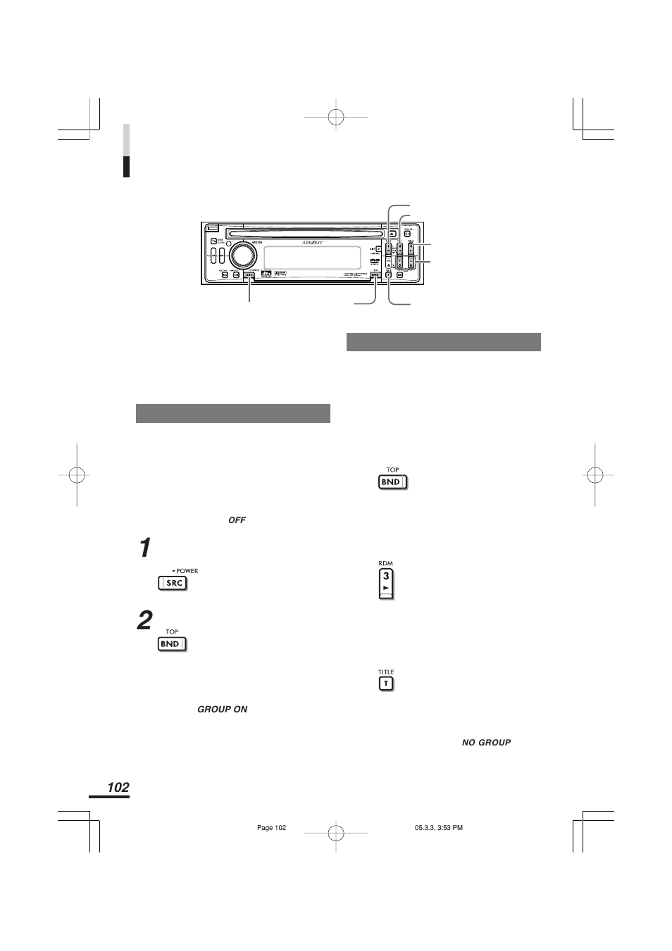 Mdデッキでグループ編集mdを聴く, グループ機能をon/offする, グループ編集mdを演奏する | Addzest VXZ755 User Manual | Page 102 / 114