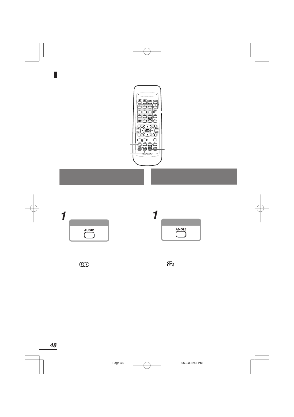 言語を切り換える<リモコン操作のみ, アングルを切り換える<リモコン操作のみ | Addzest VXZ755 User Manual | Page 48 / 114