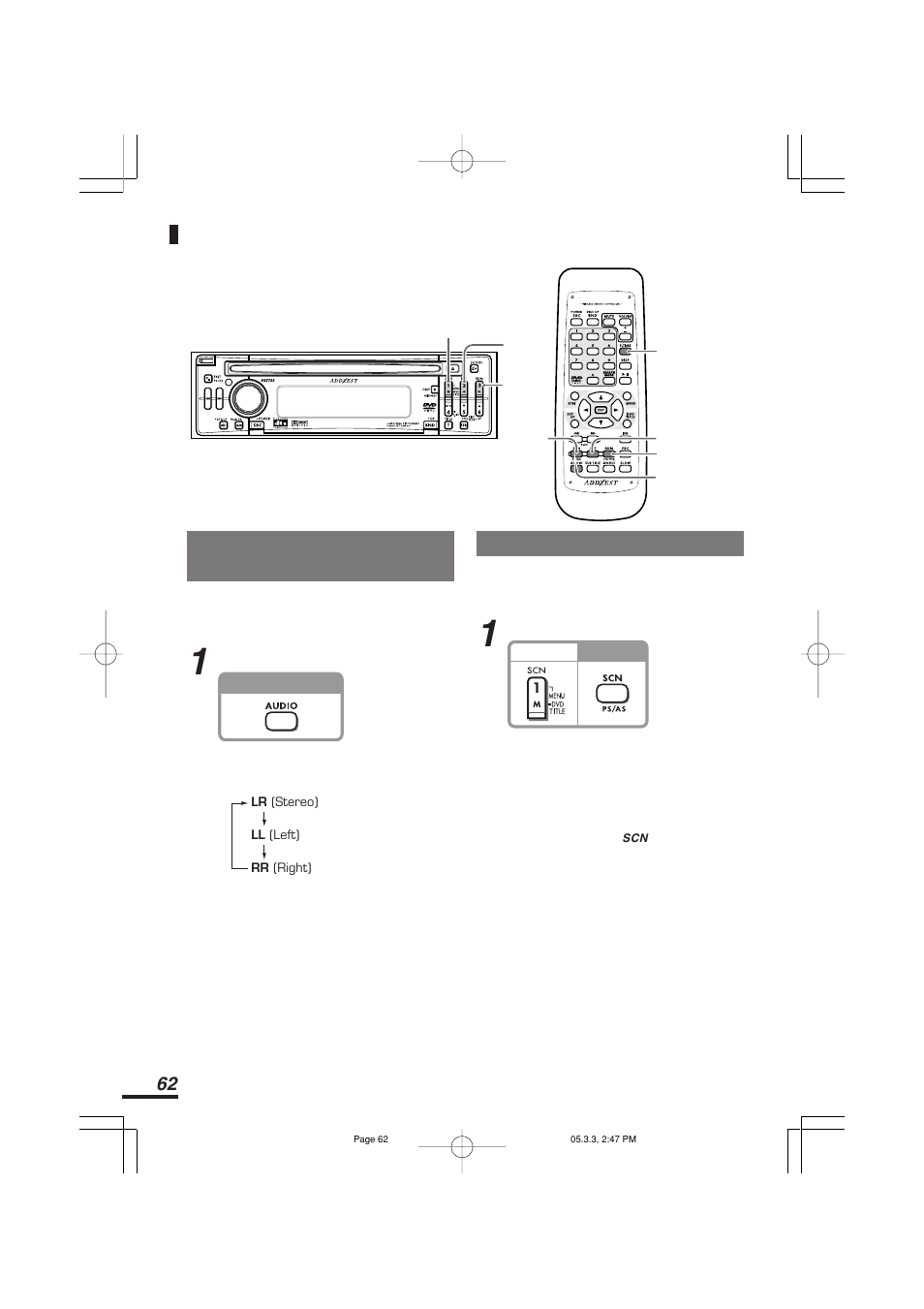 音声出力を切り換える<リモコン操作のみ, スキャン再生 | Addzest VXZ755 User Manual | Page 62 / 114