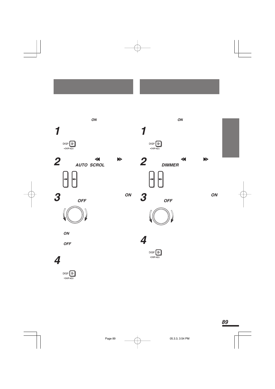 タイトルスクロール方法を設定する（auto scrol, ディスプレイ照明を設定する(dimmer) | Addzest VXZ755 User Manual | Page 89 / 114
