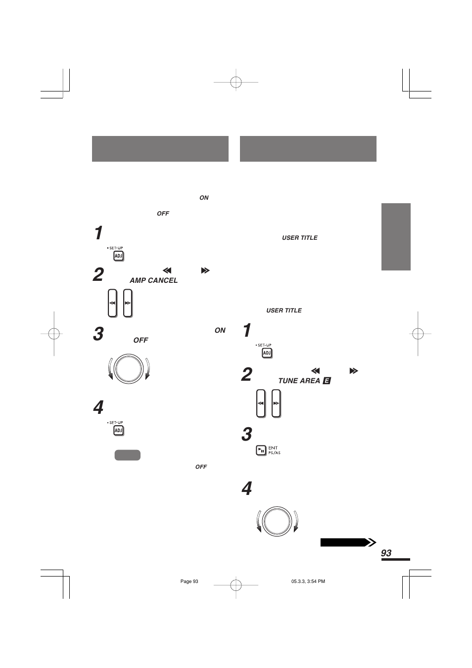 内蔵アンプを設定する（amp cancel, チューナーエリアを設定する(tune area) | Addzest VXZ755 User Manual | Page 93 / 114