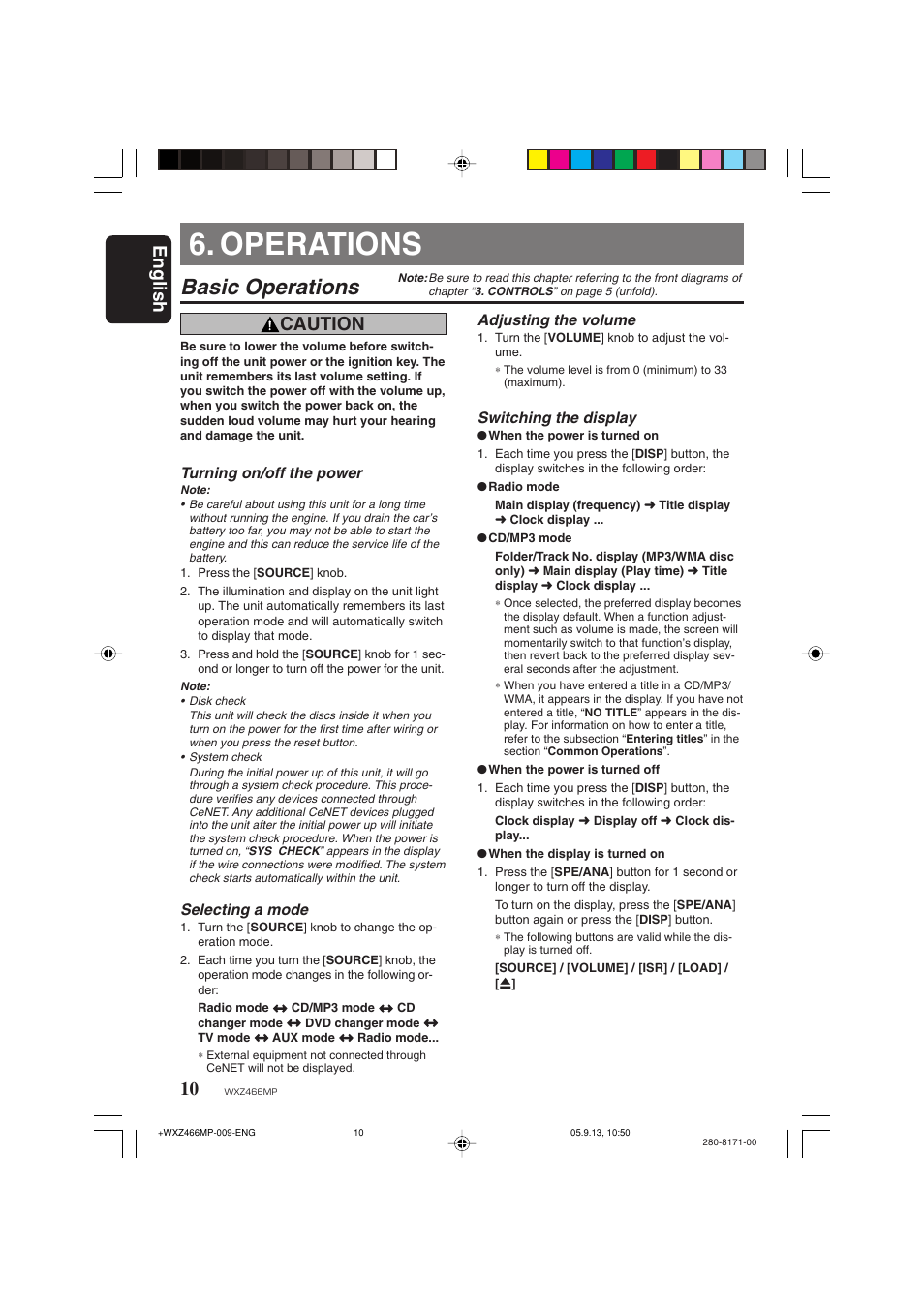 Operations, Basic operations, English | Caution | Clarion WXZ466MP User Manual | Page 10 / 30