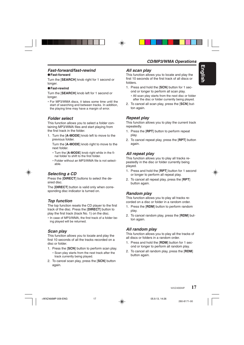 17 english | Clarion WXZ466MP User Manual | Page 17 / 30