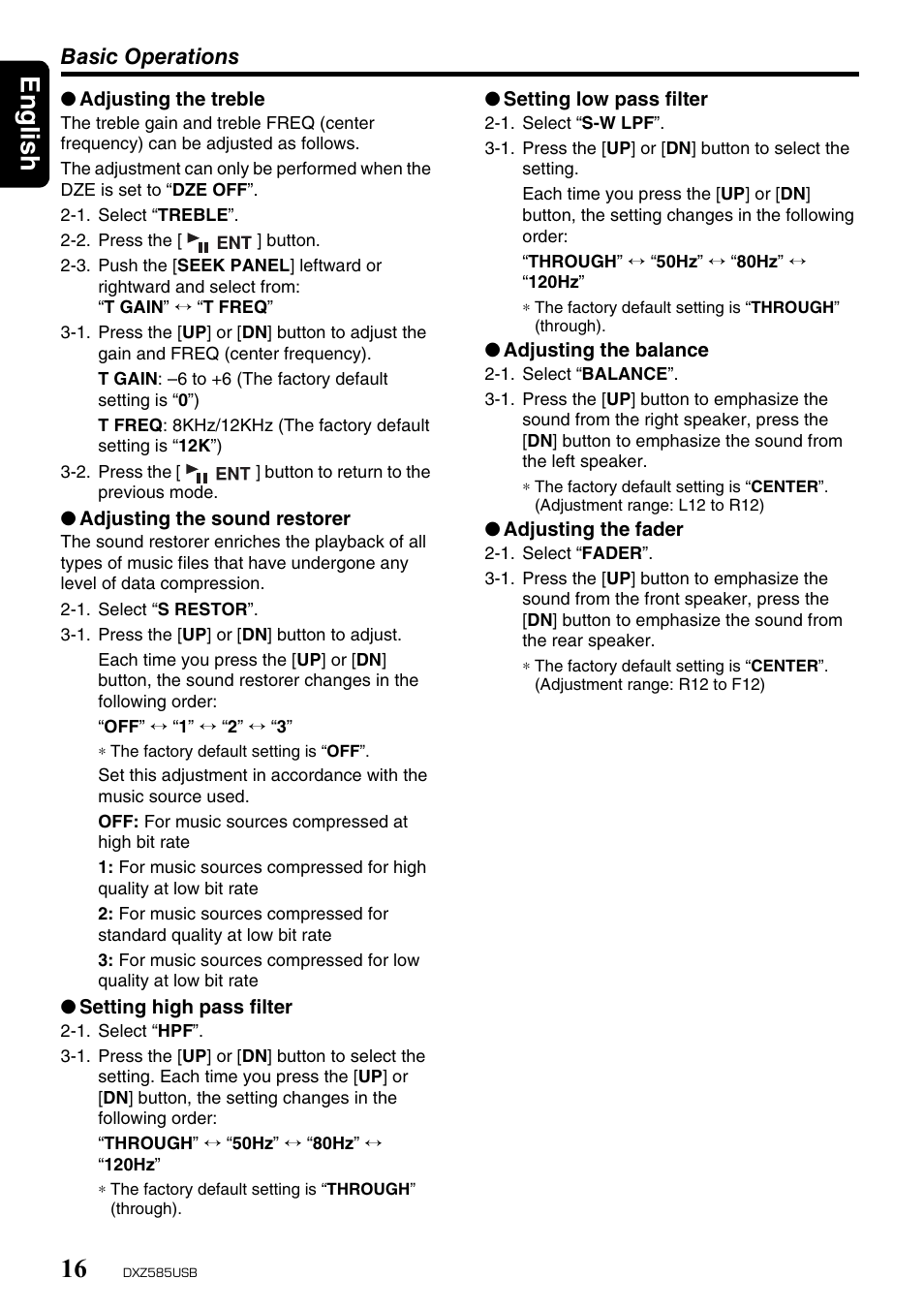 English 16, Basic operations | Clarion DXZ585USB User Manual | Page 16 / 41