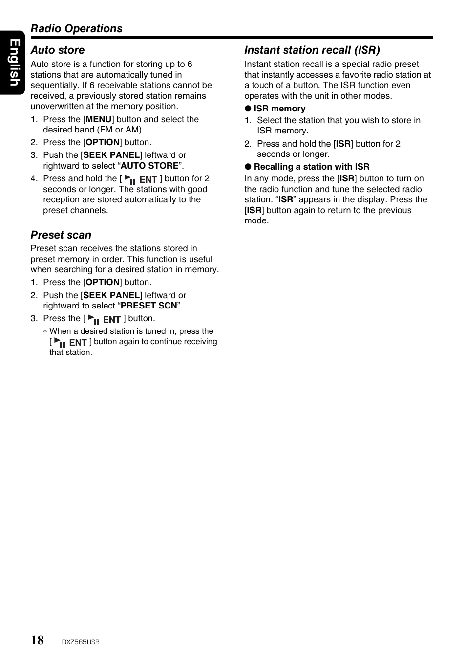 English 18 | Clarion DXZ585USB User Manual | Page 18 / 41