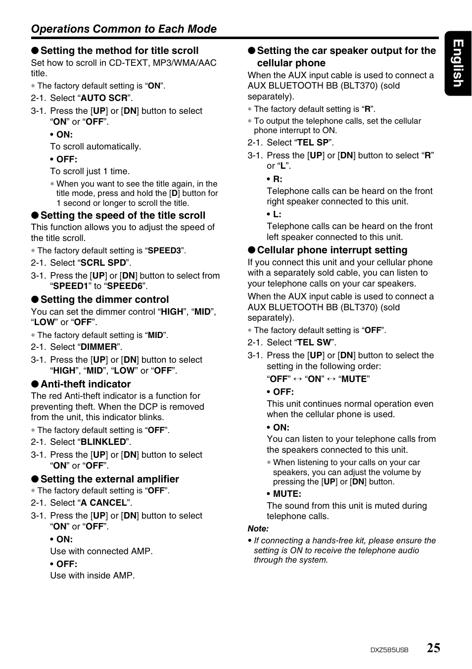 English 25, Operations common to each mode | Clarion DXZ585USB User Manual | Page 25 / 41