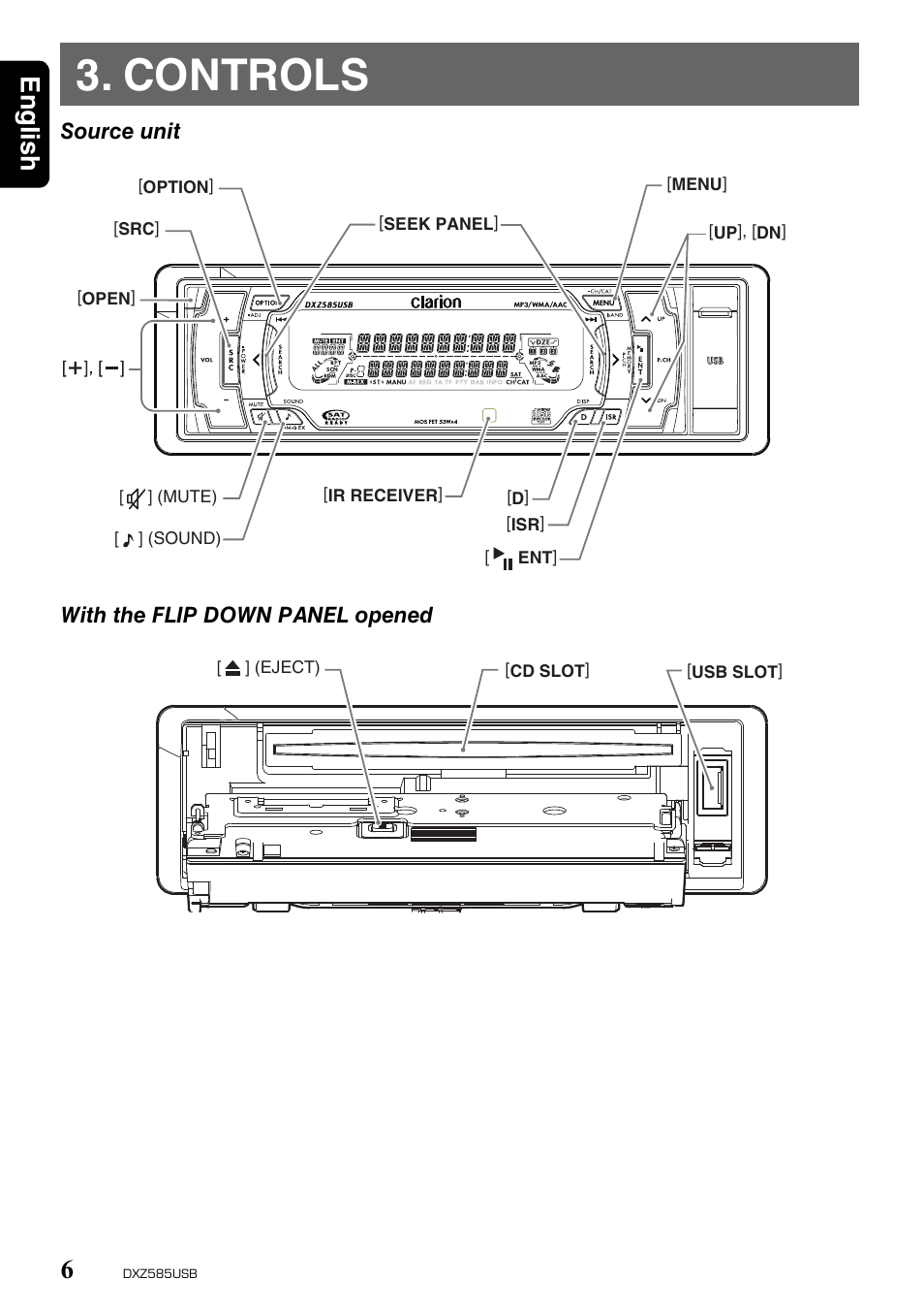 Controls, English 6 | Clarion DXZ585USB User Manual | Page 6 / 41