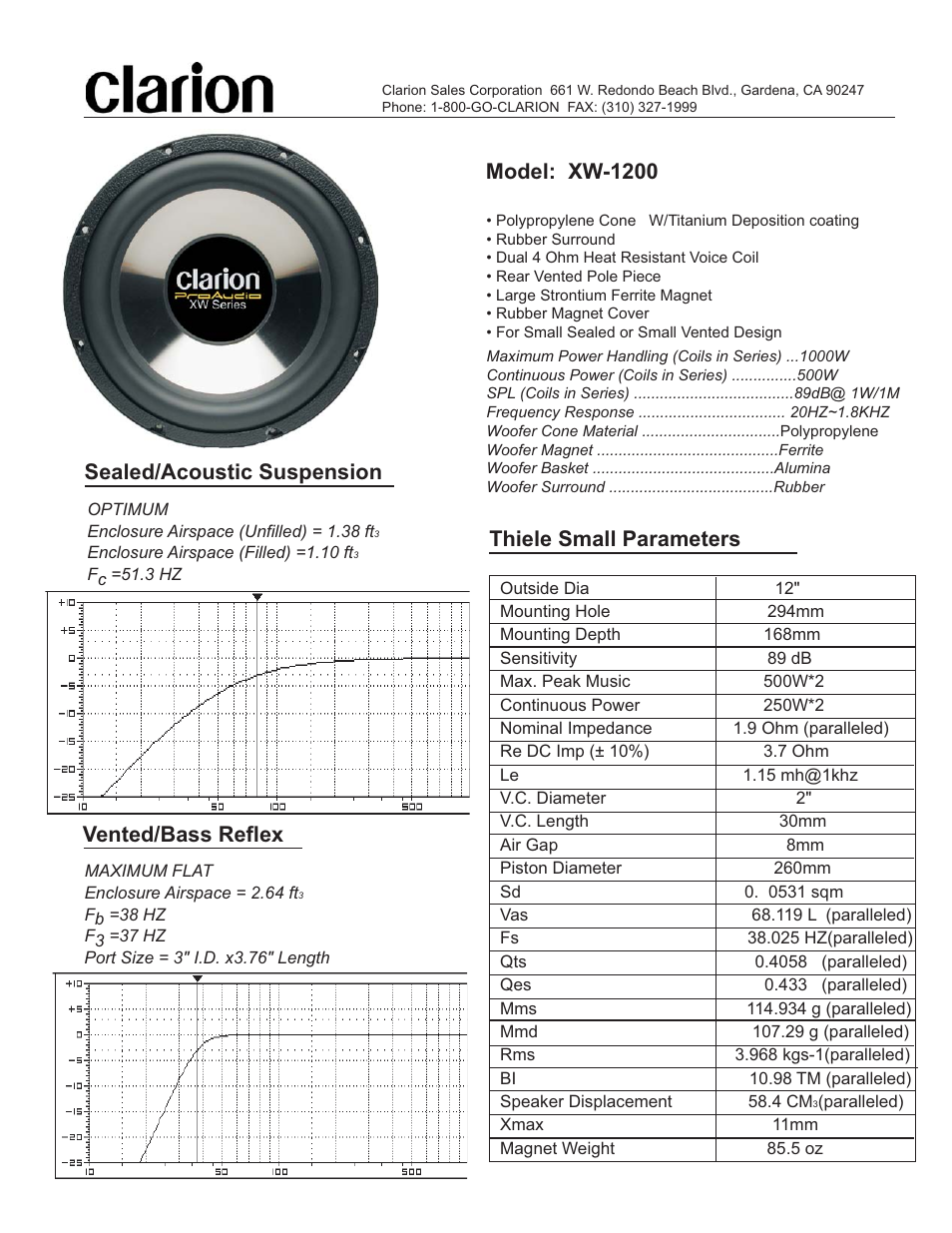 Clarion XW-1200 User Manual | 1 page