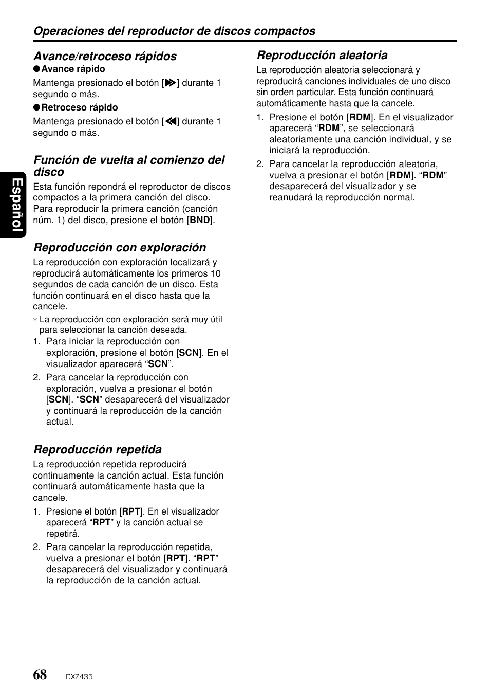 Espa ñ ol | Clarion DXZ435 User Manual | Page 64 / 76