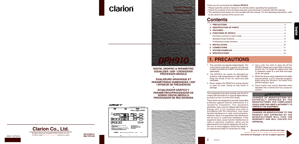 Clarion DPH910 User Manual | 12 pages