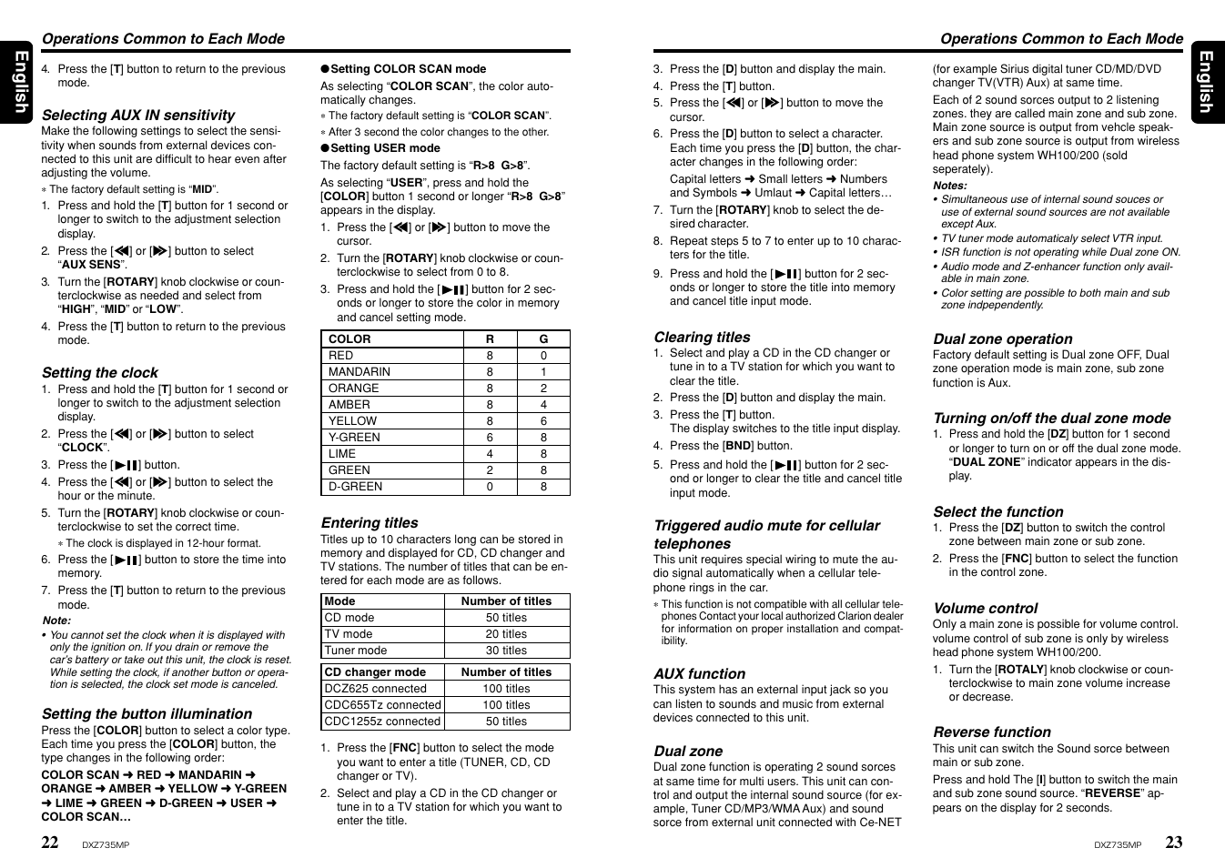 23 english 22, English | Clarion DXZ735MP User Manual | Page 12 / 16