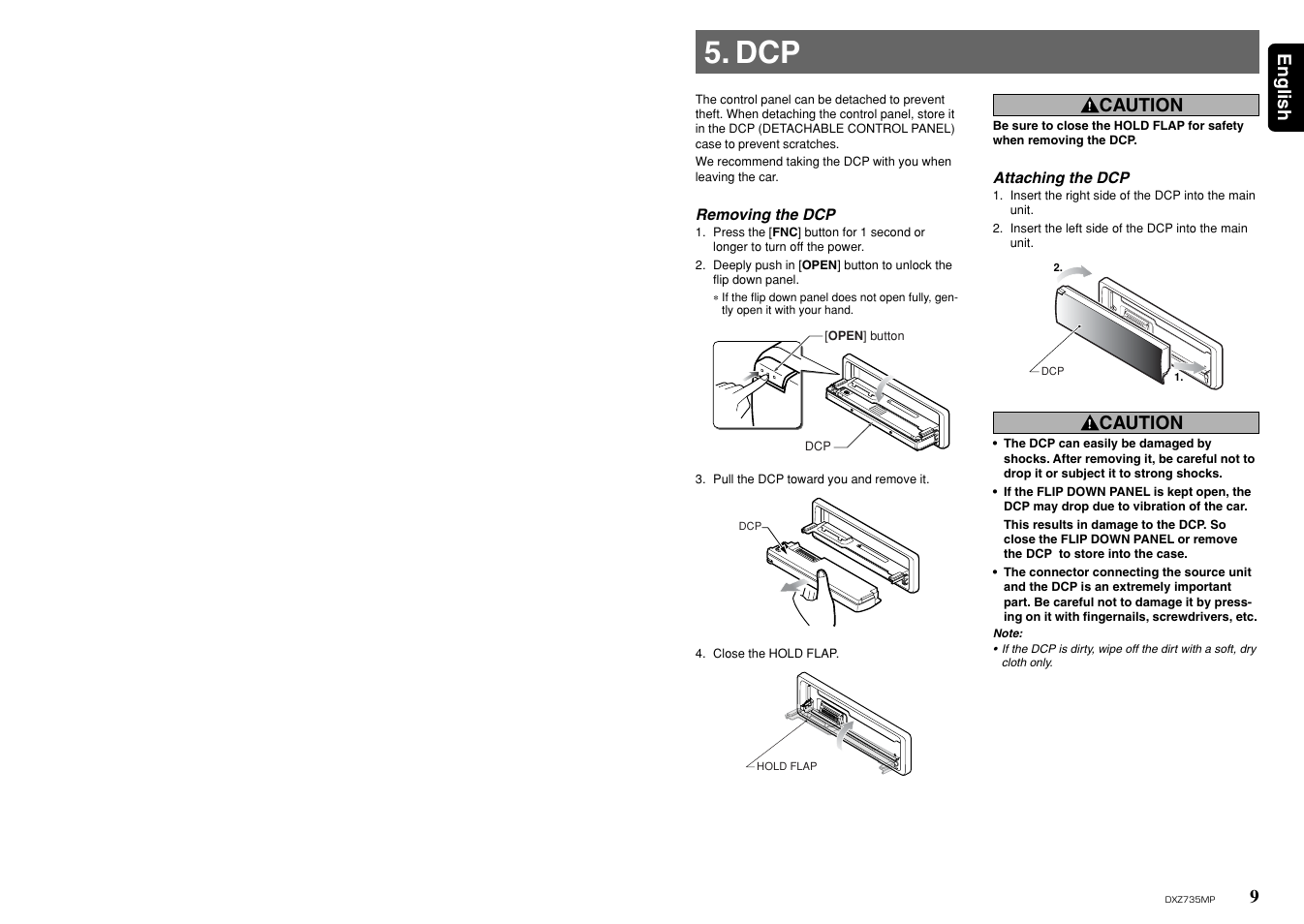9english, Caution | Clarion DXZ735MP User Manual | Page 5 / 16