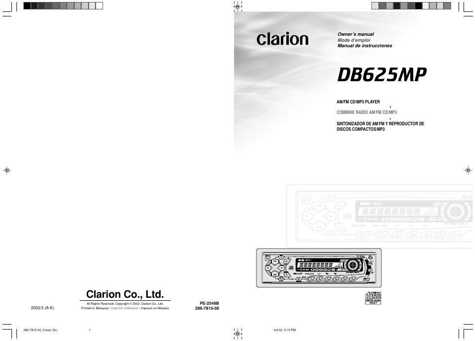 Clarion DB625MP User Manual | 26 pages