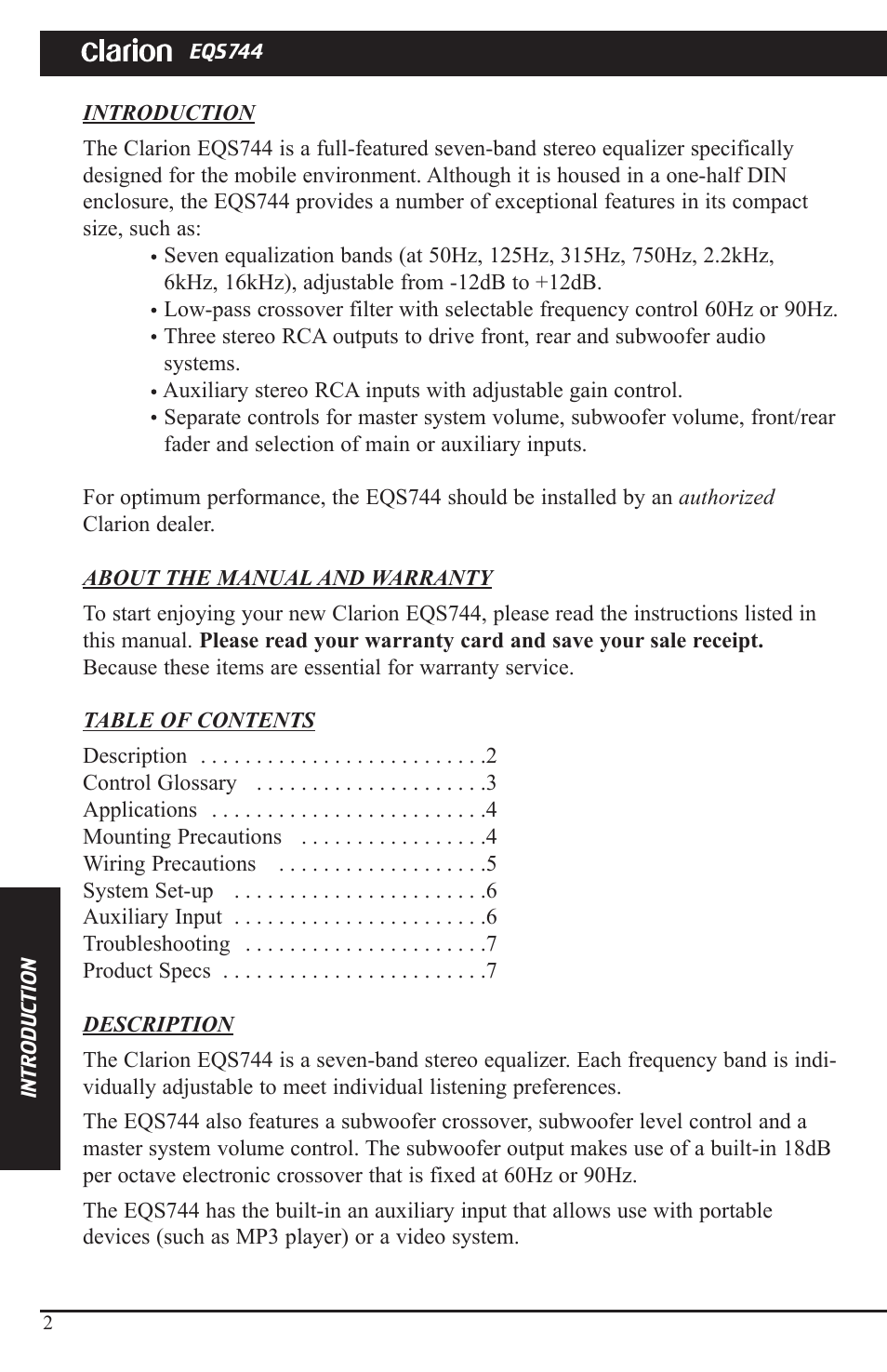 Clarion EQS744 User Manual | 6 pages