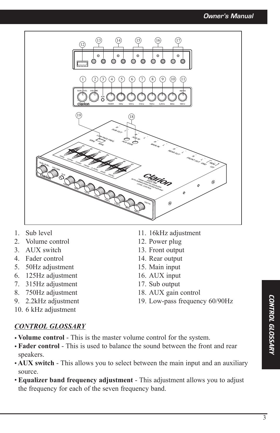 Owner’s manual | Clarion EQS744 User Manual | Page 2 / 6