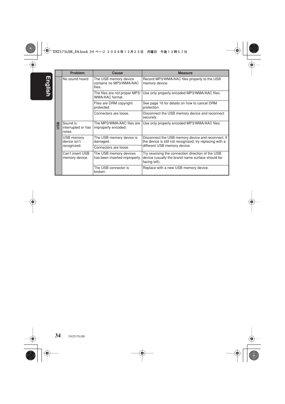 English 34 | Clarion DXZ575USB User Manual | Page 36 / 39