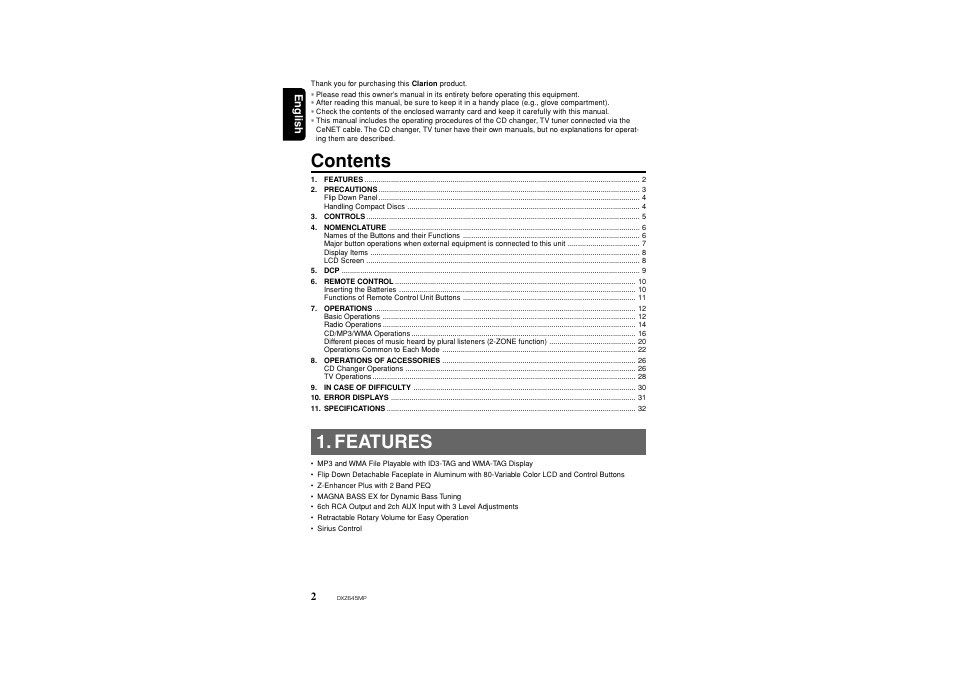 Clarion DXZ645MP User Manual | Page 2 / 43