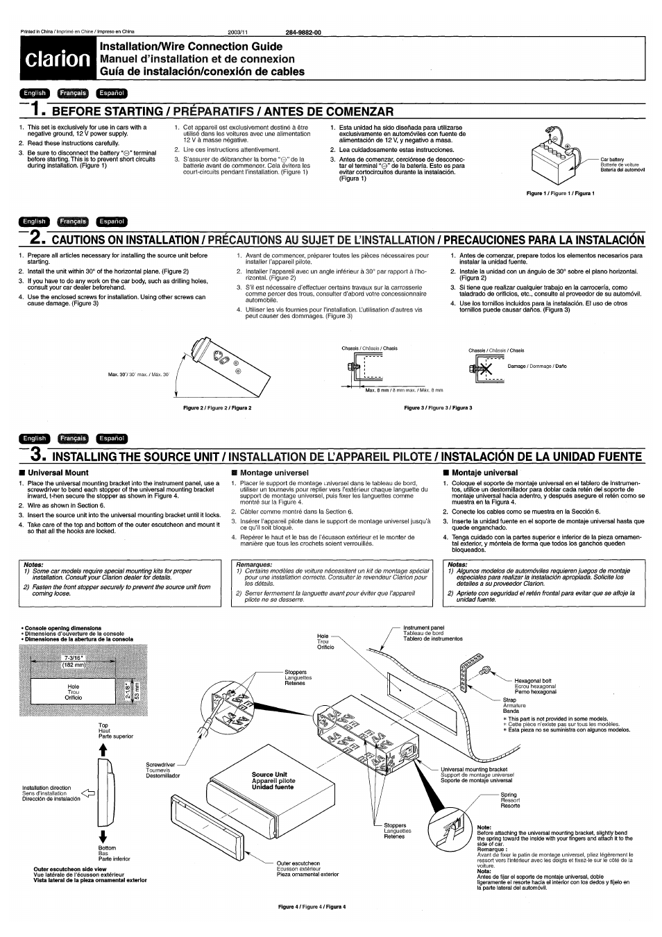 Installation guide, Mounting angle, Din mounting | Clarion DXZ645MP User Manual | Page 35 / 43