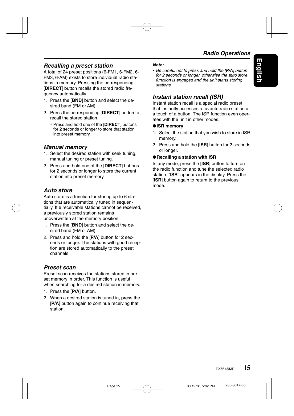 15 english | Clarion DXZ646MP User Manual | Page 11 / 28