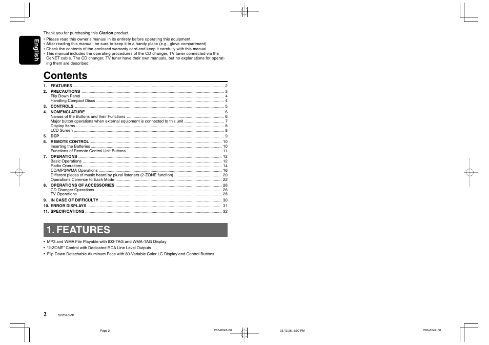 Clarion DXZ646MP User Manual | Page 2 / 28