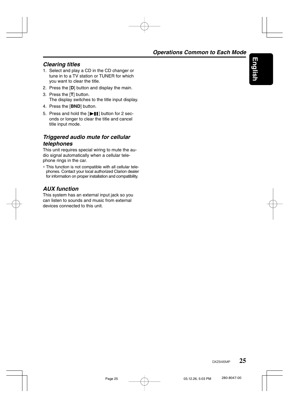 25 english | Clarion DXZ646MP User Manual | Page 21 / 28