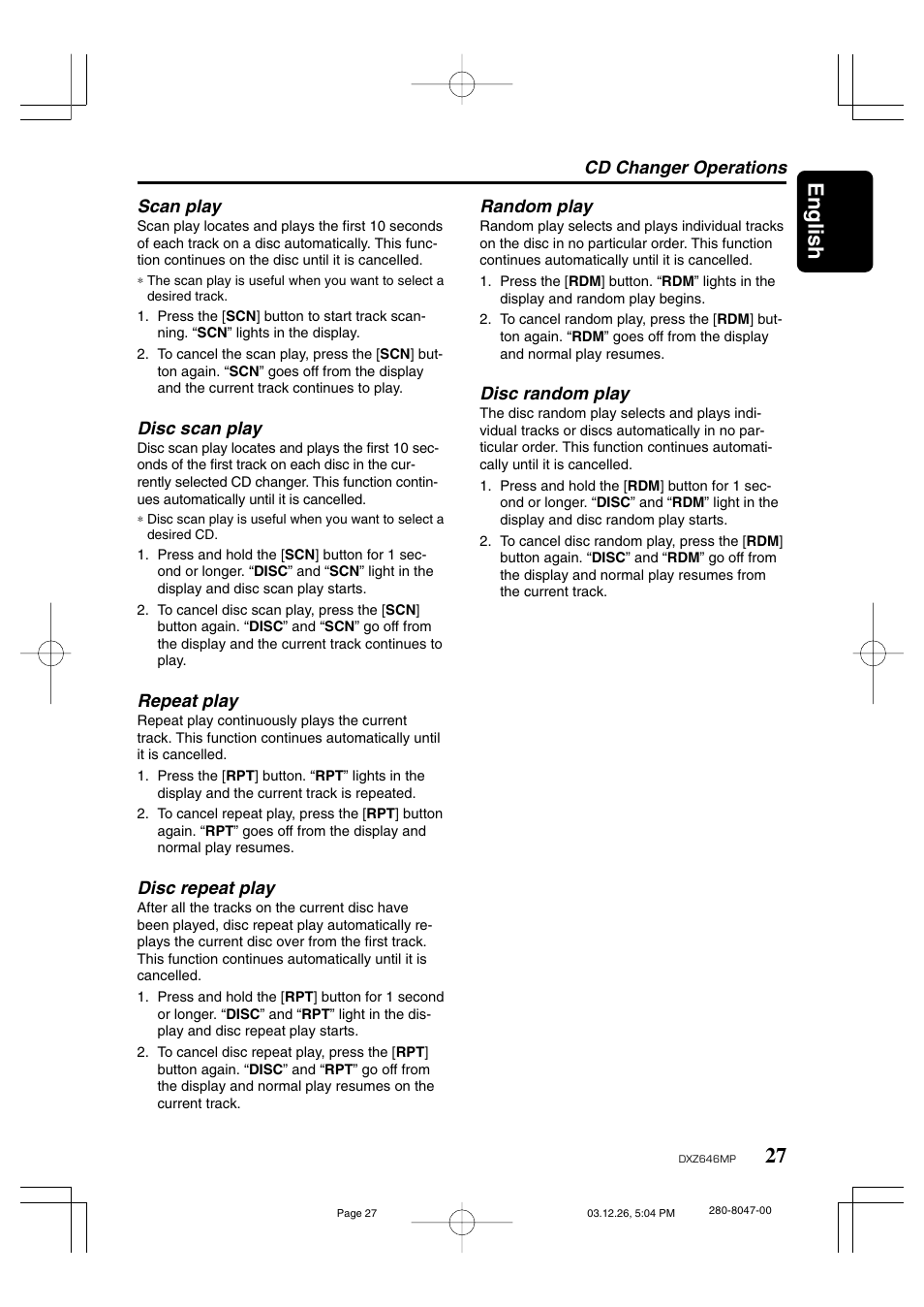 27 english | Clarion DXZ646MP User Manual | Page 23 / 28