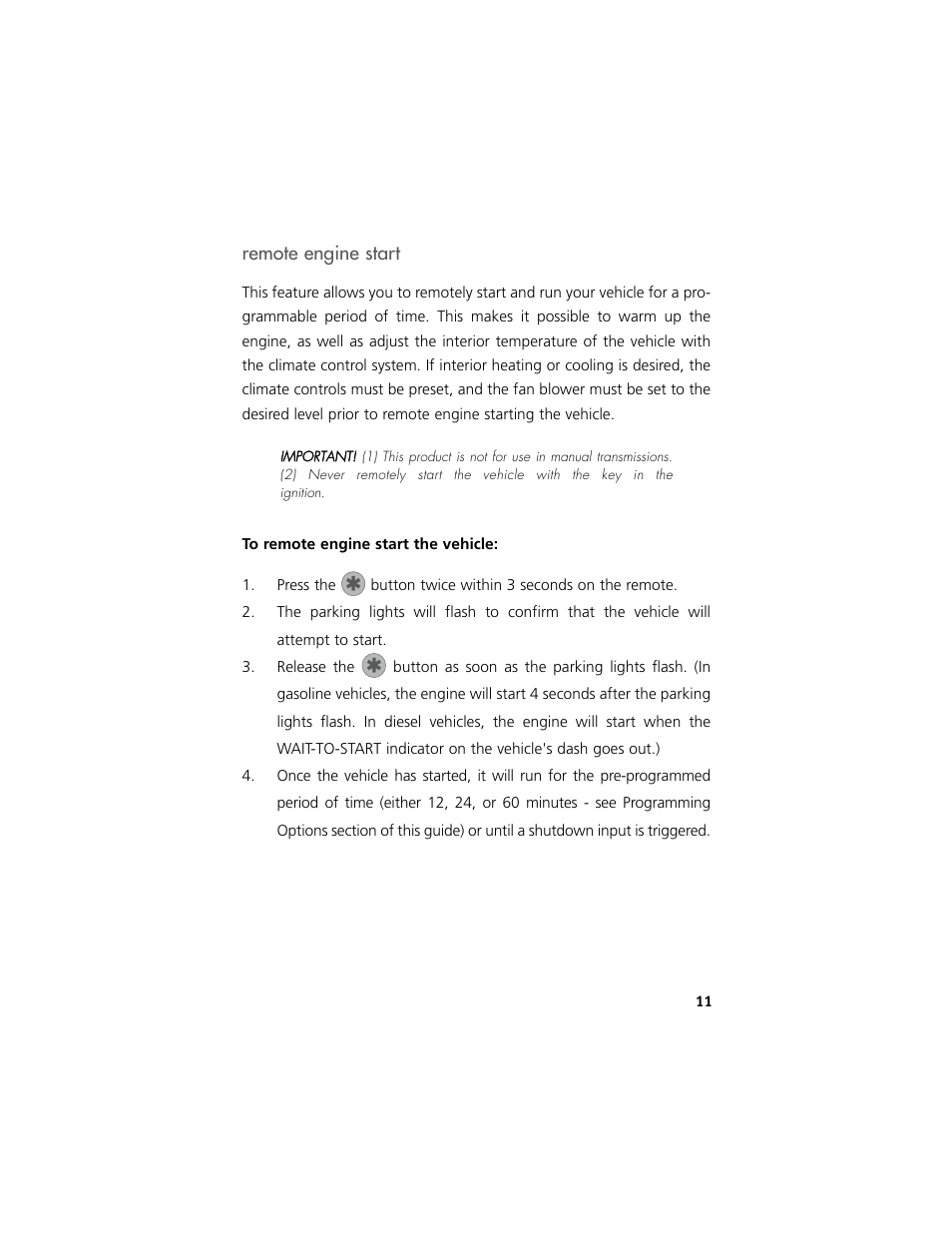 Remote engine start | Clarion Model RK1 User Manual | Page 14 / 27