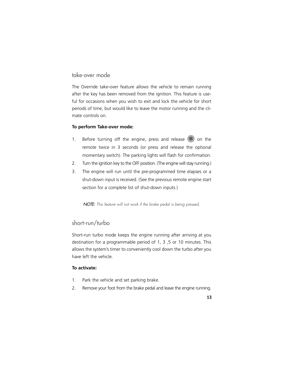 Take-over mode, Short-run/turbo | Clarion Model RK1 User Manual | Page 16 / 27