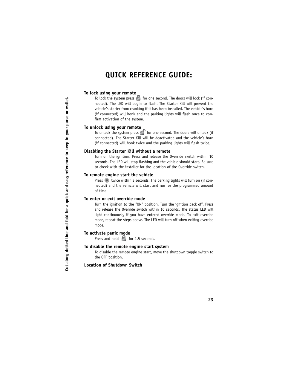 Quick reference guide | Clarion Model RK1 User Manual | Page 26 / 27