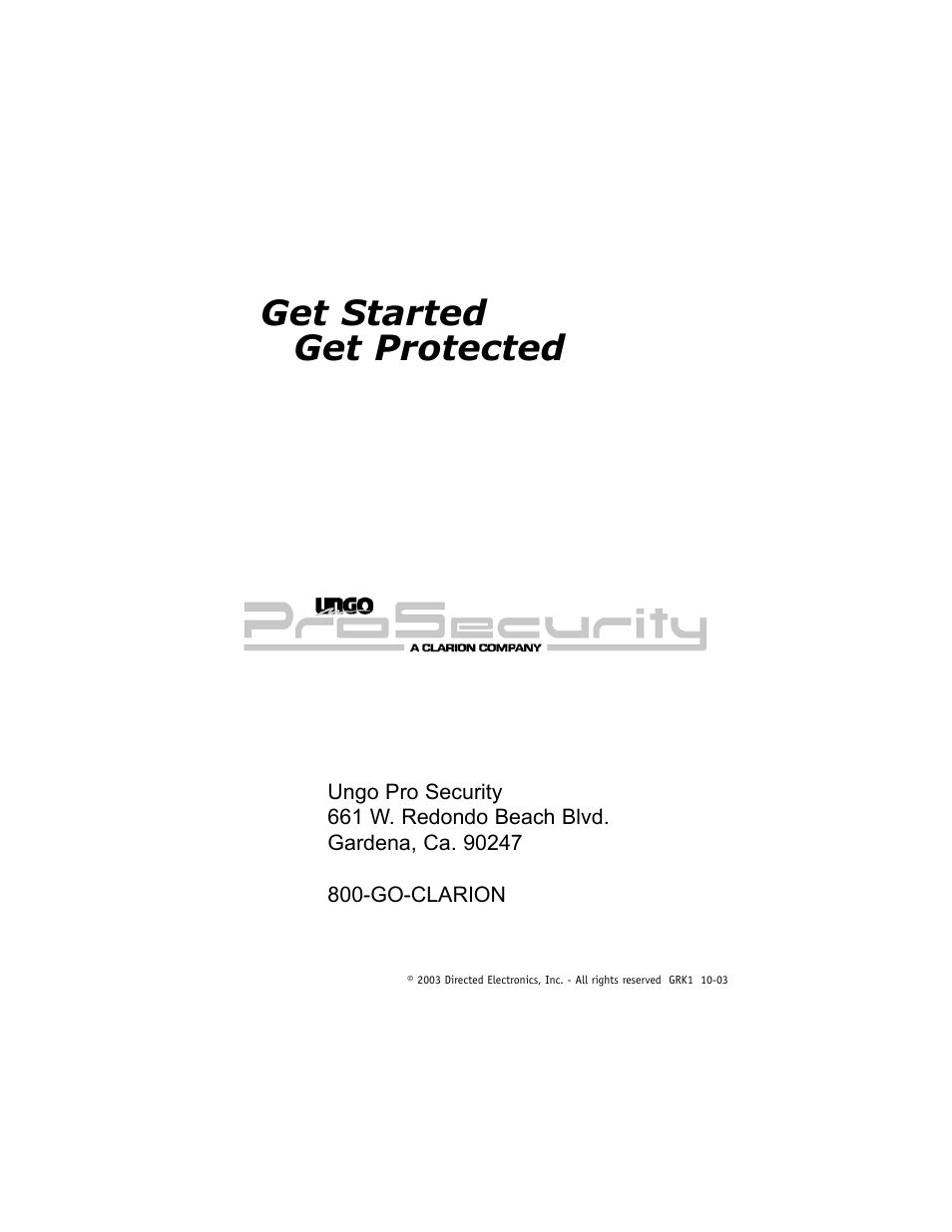 Get started get protected | Clarion Model RK1 User Manual | Page 27 / 27