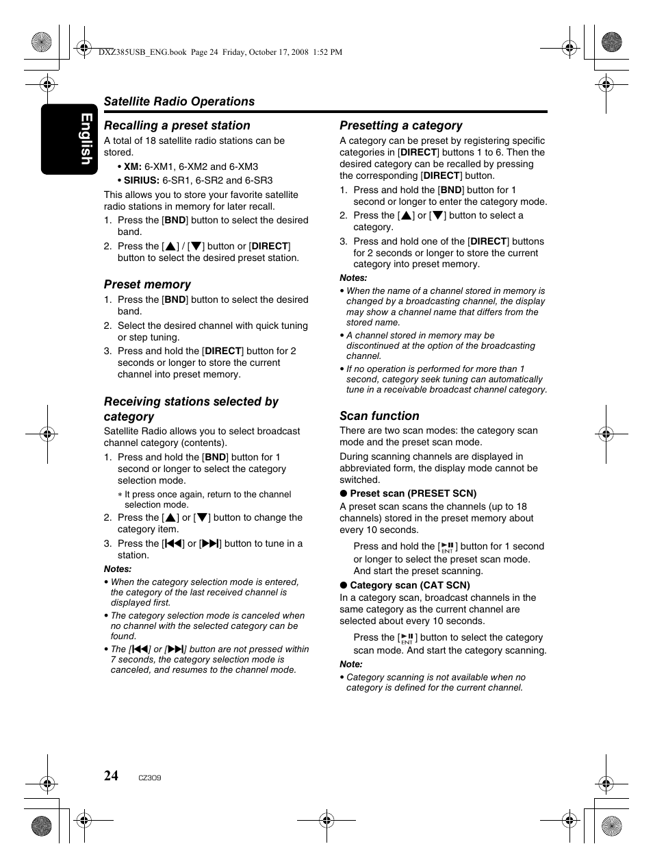 English 24 | Clarion CD/USB/MP3/WMA/AAC Receiver with CeNET Control CZ309 User Manual | Page 24 / 31