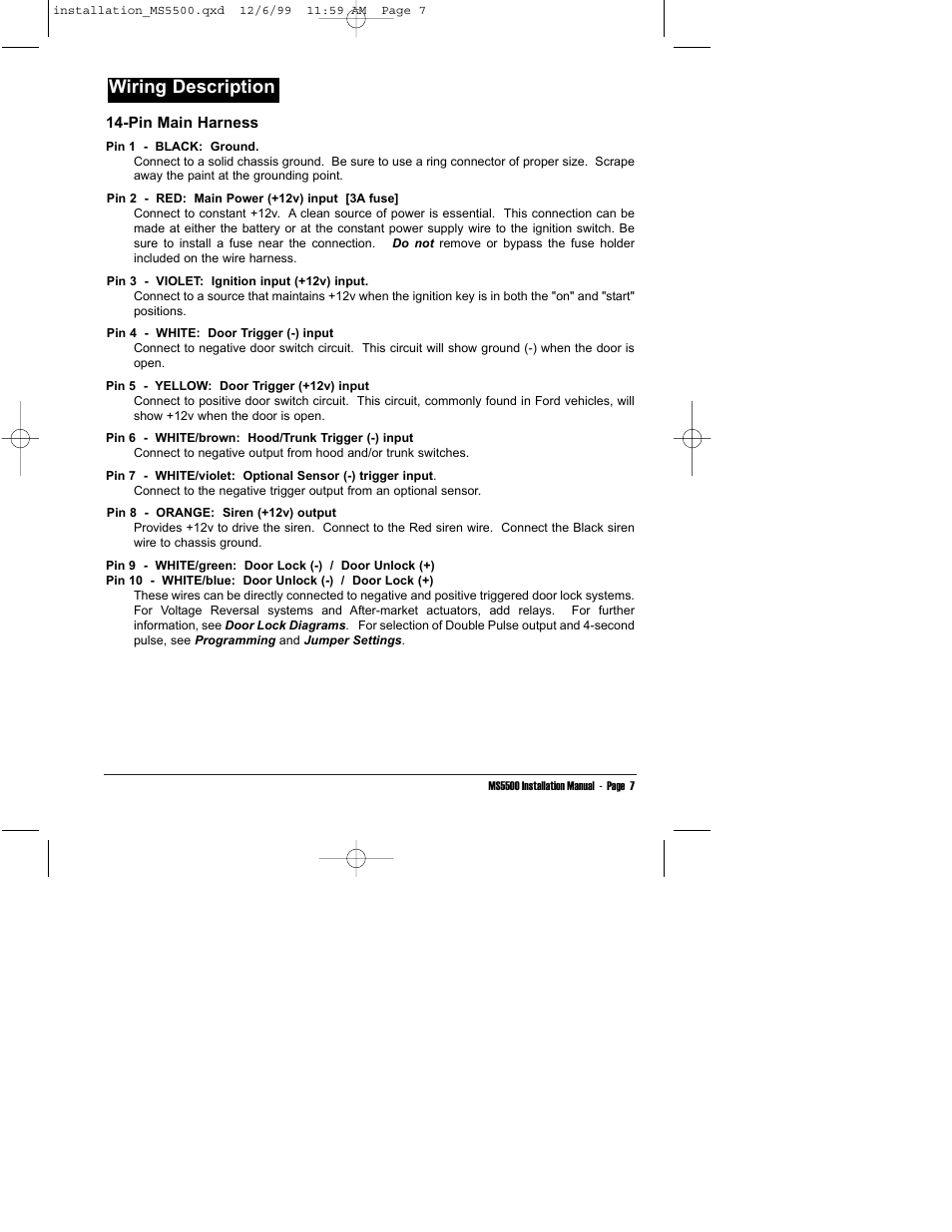 Wiring description | Clarion UNGO MS5500 User Manual | Page 11 / 32