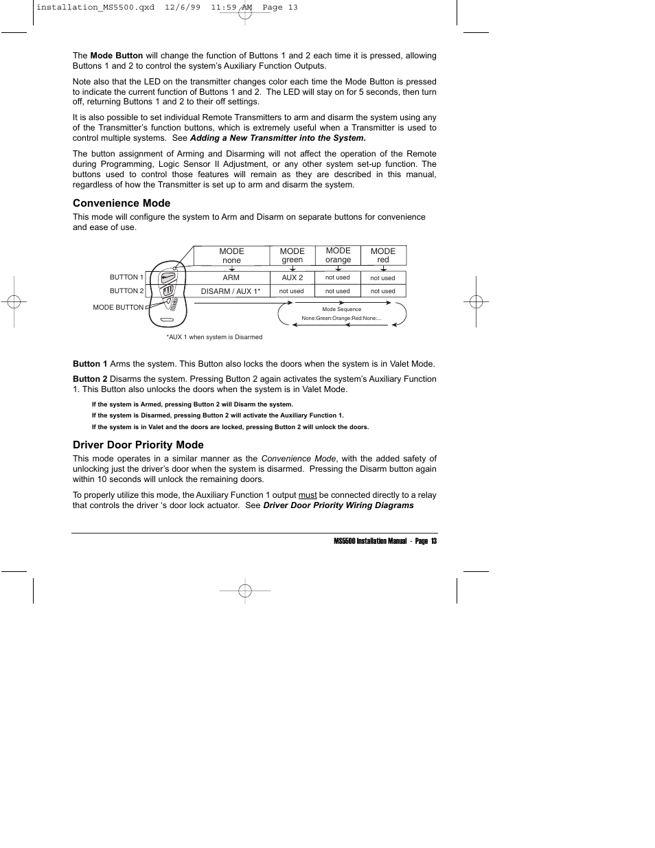 Convenience mode, Driver door priority mode | Clarion UNGO MS5500 User Manual | Page 17 / 32