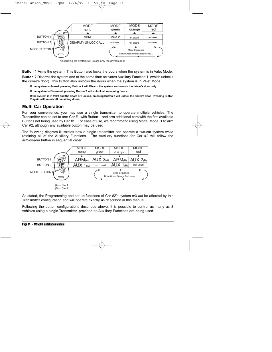 Aux 1, Aux 2, Multi car operation | Clarion UNGO MS5500 User Manual | Page 18 / 32