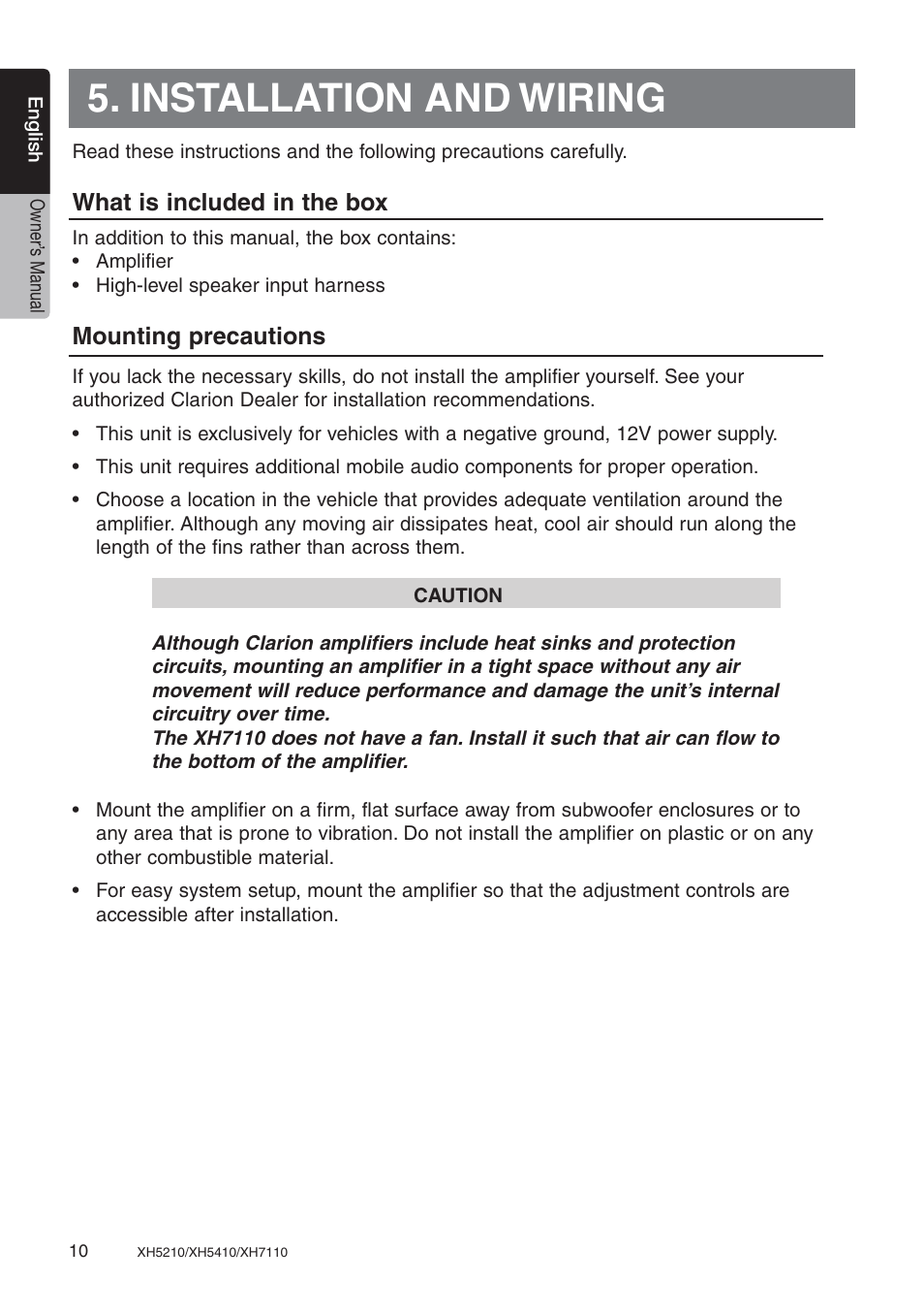 Installation and wiring | Clarion XH7110 User Manual | Page 10 / 76